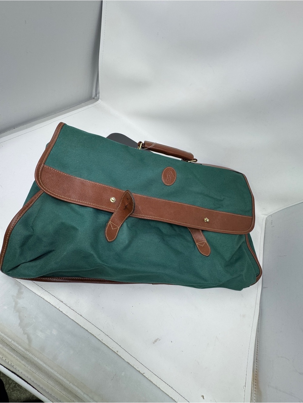 Ralph Lauren Polo Green Canvas faux leather Large Bag  Travel Luggage.